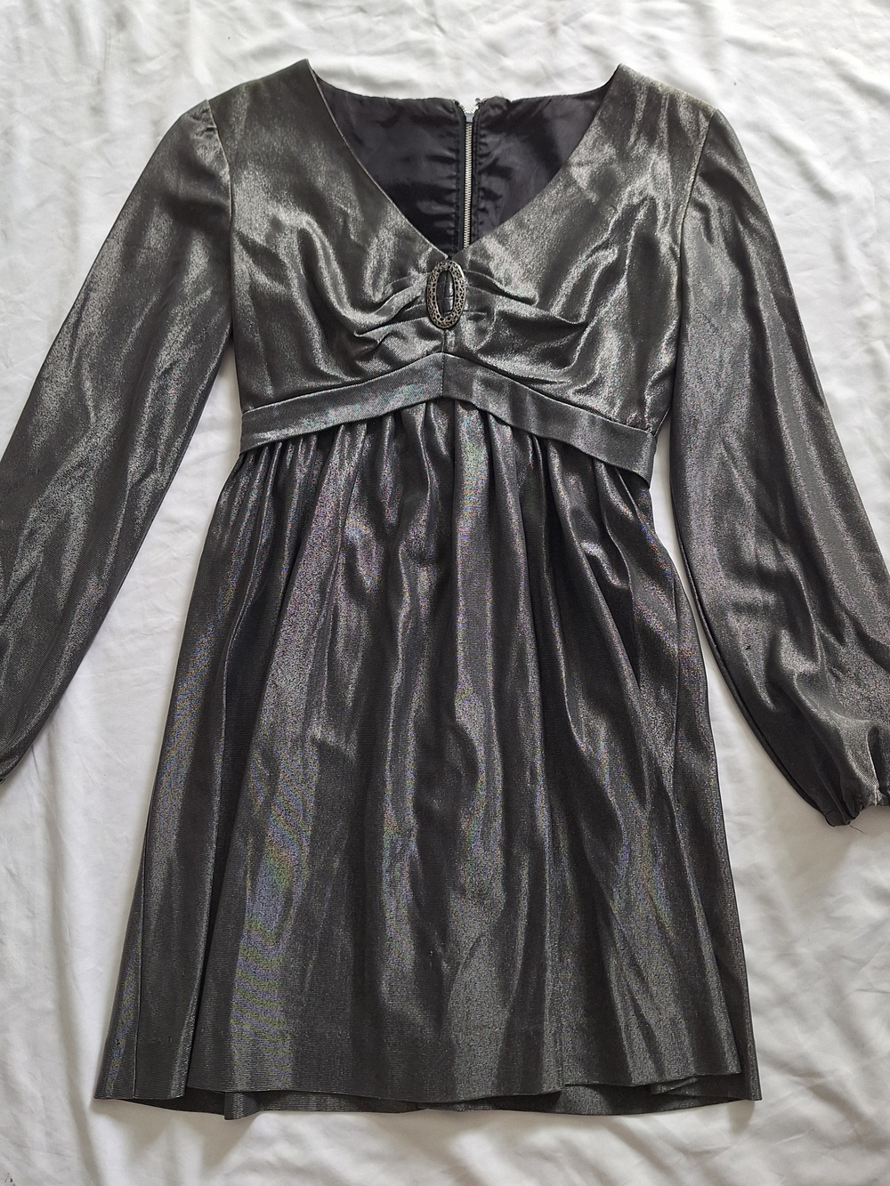 Vintage Silvery Gray Long Sleeve Womens Mid Dress No Tags